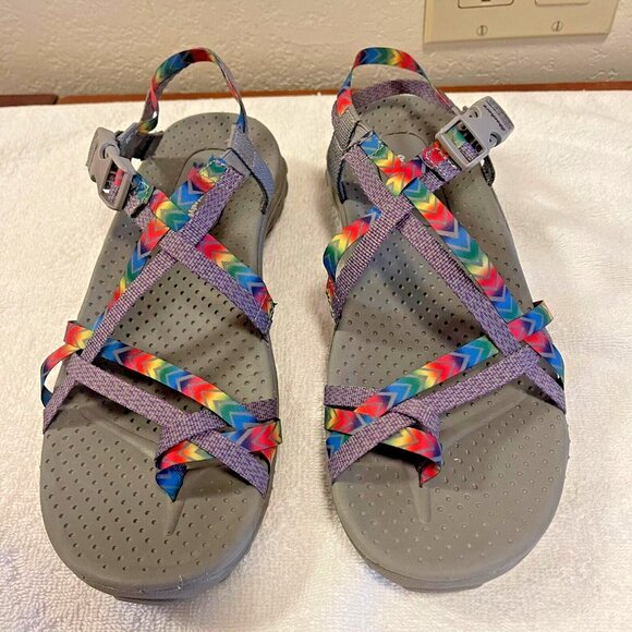 Skechers Women's Reggae Bright Direction Rainbow Sport Sandal Shoe Size 7 - Picture 2 of 10